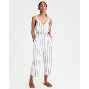 American Eagle White Jumpsuit with Gray Stripes
